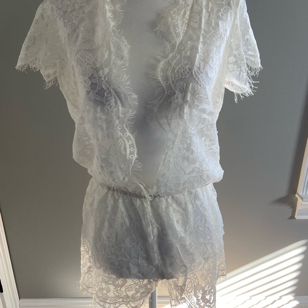 All Over White Lace Romper/Coverup